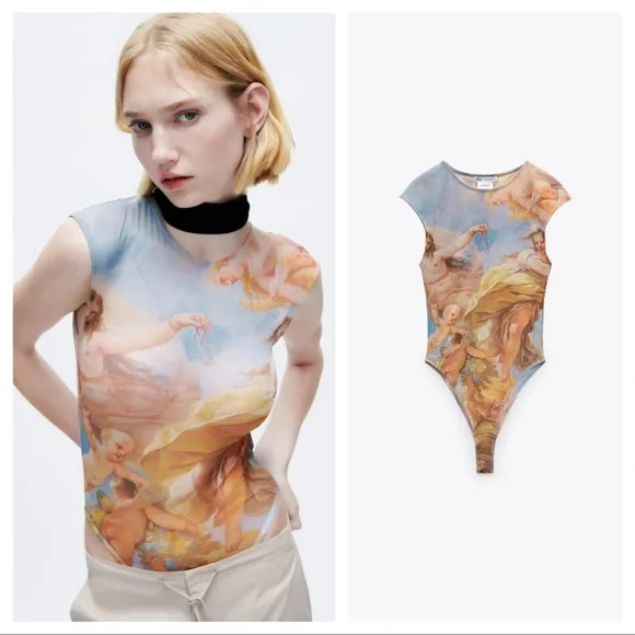 ZARA Printed Tulle Bodysuit - Picture 4 of 11